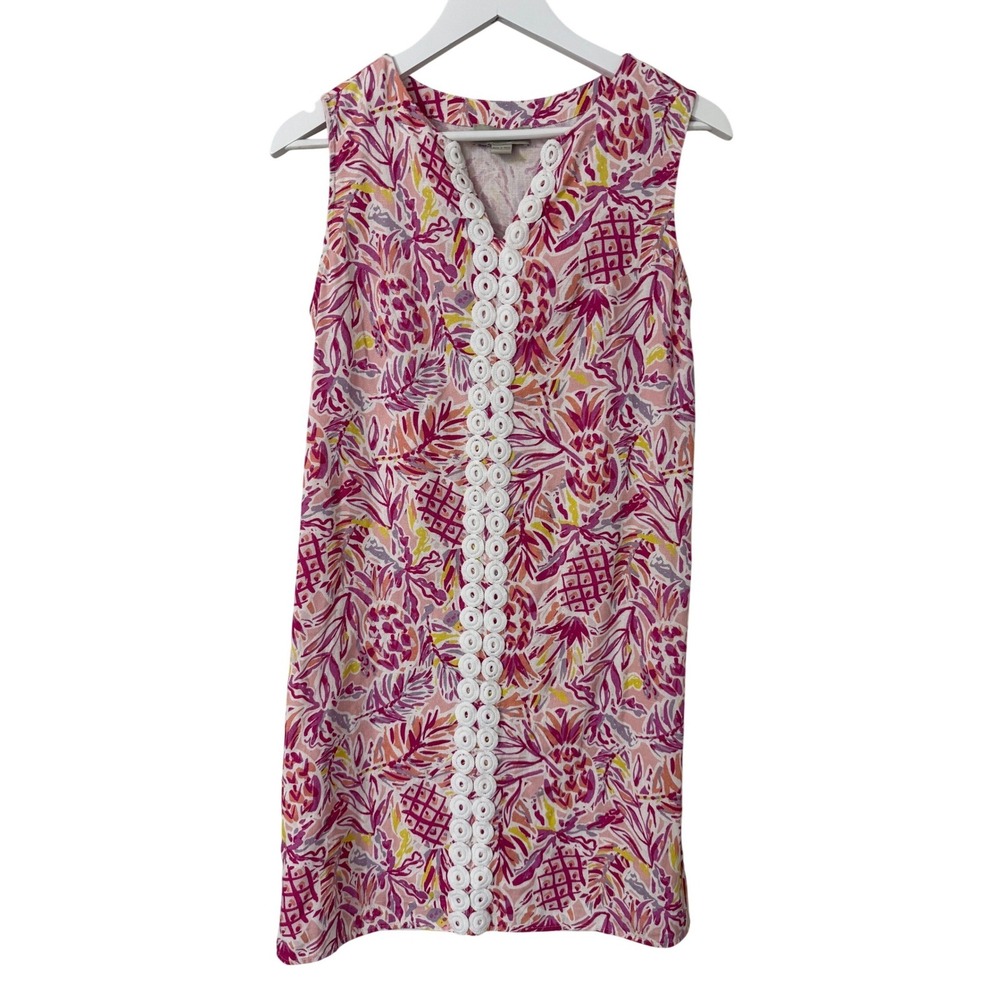 Charlie Paige Pink‎ Pineapple Tropical Linen Blend Sleeveless Shift Dress Small